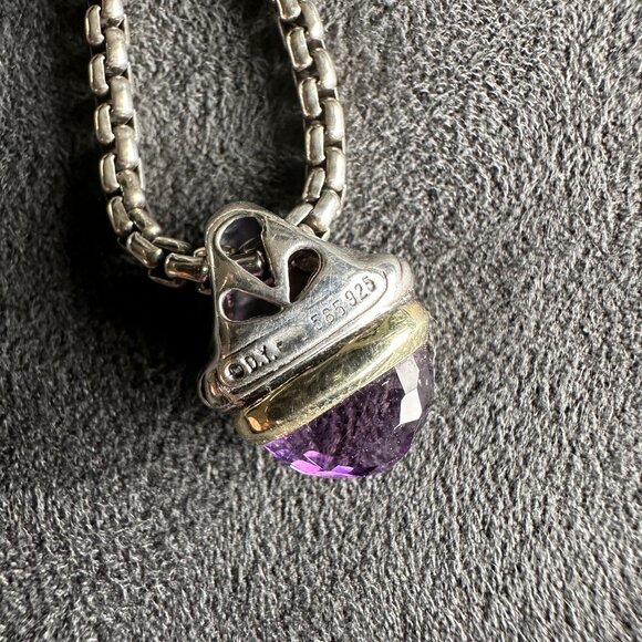 David Yurman 14K Gold & Sterling Silver Acorn w/ Amethyst Necklace - 16" - RARE - Picture 8 of 14
